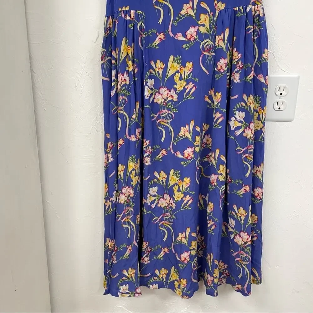 Vintage Herman Geist Blue Floral Print Blazer & Maxi Dress 2 Piece Matching Set